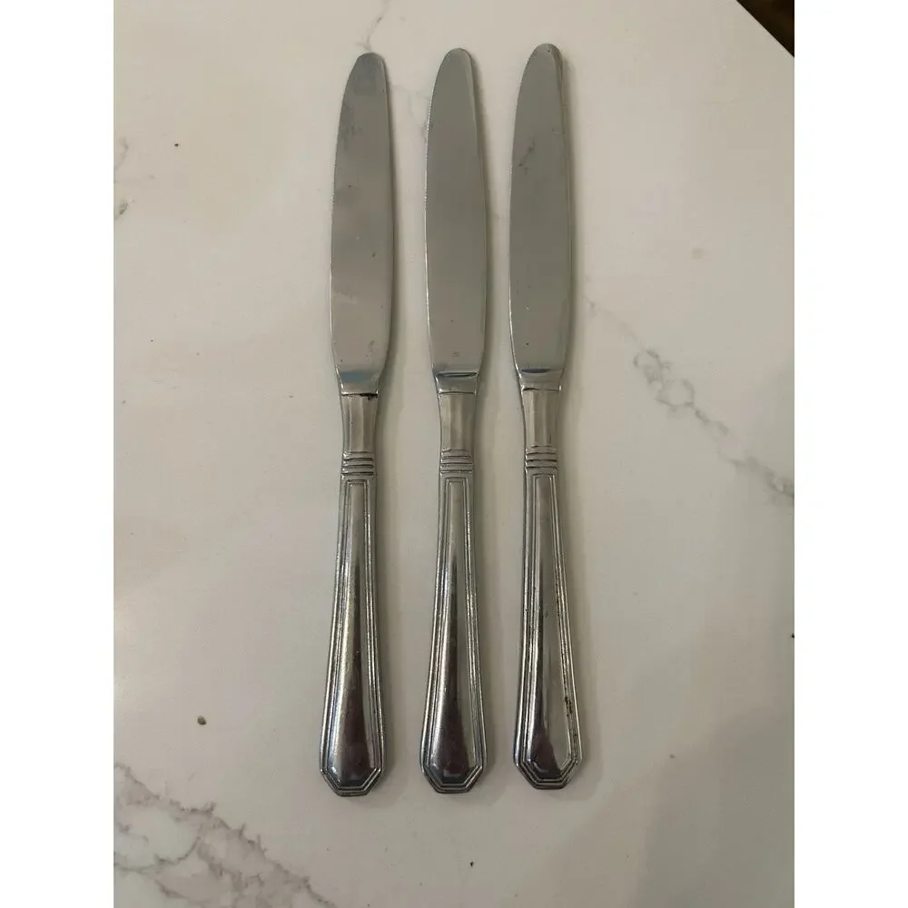 Vtg Desoto International Silver 18/10 Stainless Outline Set‎ Of 3 Dinner Knives